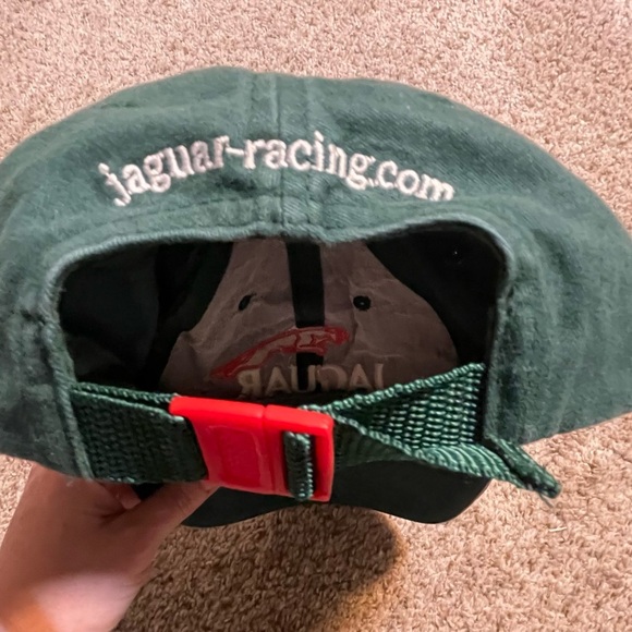 Vintage 90s Adjustable Clip Strapback Green Jaguar Racing Embroidered Hat Cap - Picture 2 of 6